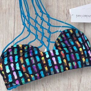 San Lorenzo Itty bitty Mermaid Dreams Pineapples Bikini Top Med NWT Retails $95